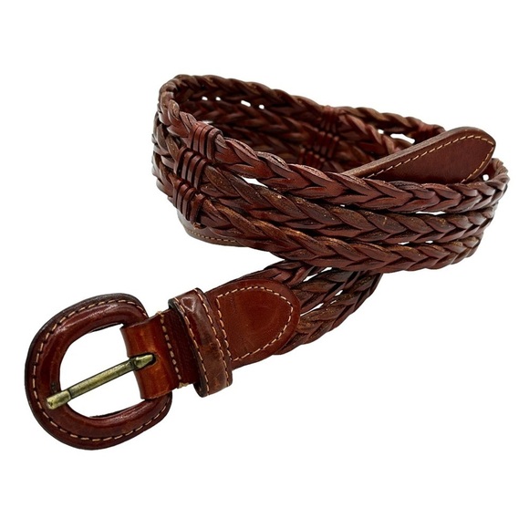Vintage Accessories - Women's Vintage Braided Leather Triple Strand Belt British Tan Size Medium